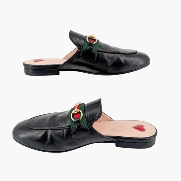 Gucci Princetown Web Stripe Horsebit Loafer Mule Size 36 US 6 Black Leather Flat - Picture 10 of 14